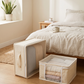 Linen Bedding Storage Box with View Window in an everyday small-space setting