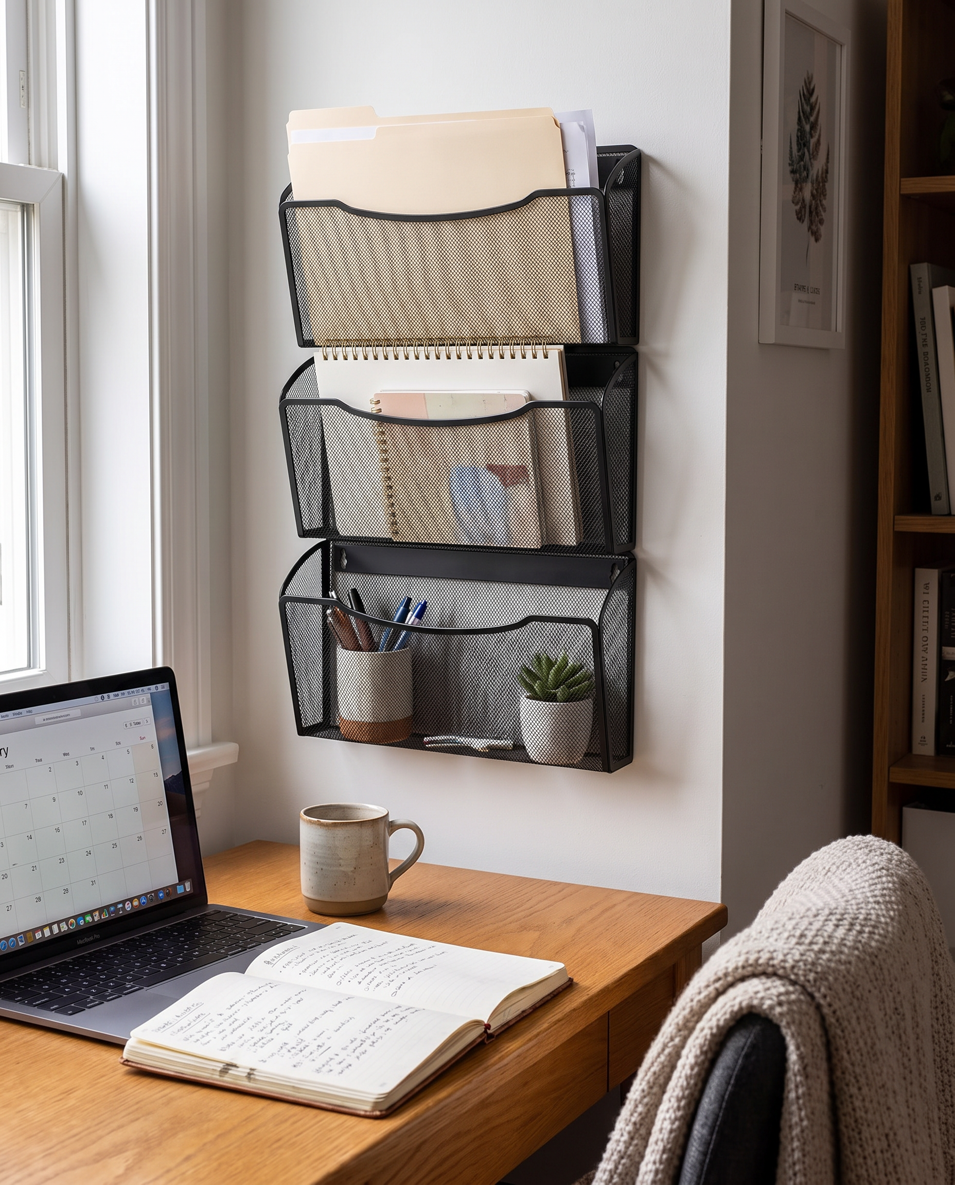Mesh Wall-Mounted File Organizer in an everyday small-space setting