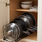 Expandable Pot, Pan & Lid Organizer with 10 Dividers in a practical small-space lifestyle setting