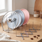 Foldable Stainless Steel Pot Lid Rack in a practical small-space lifestyle setting