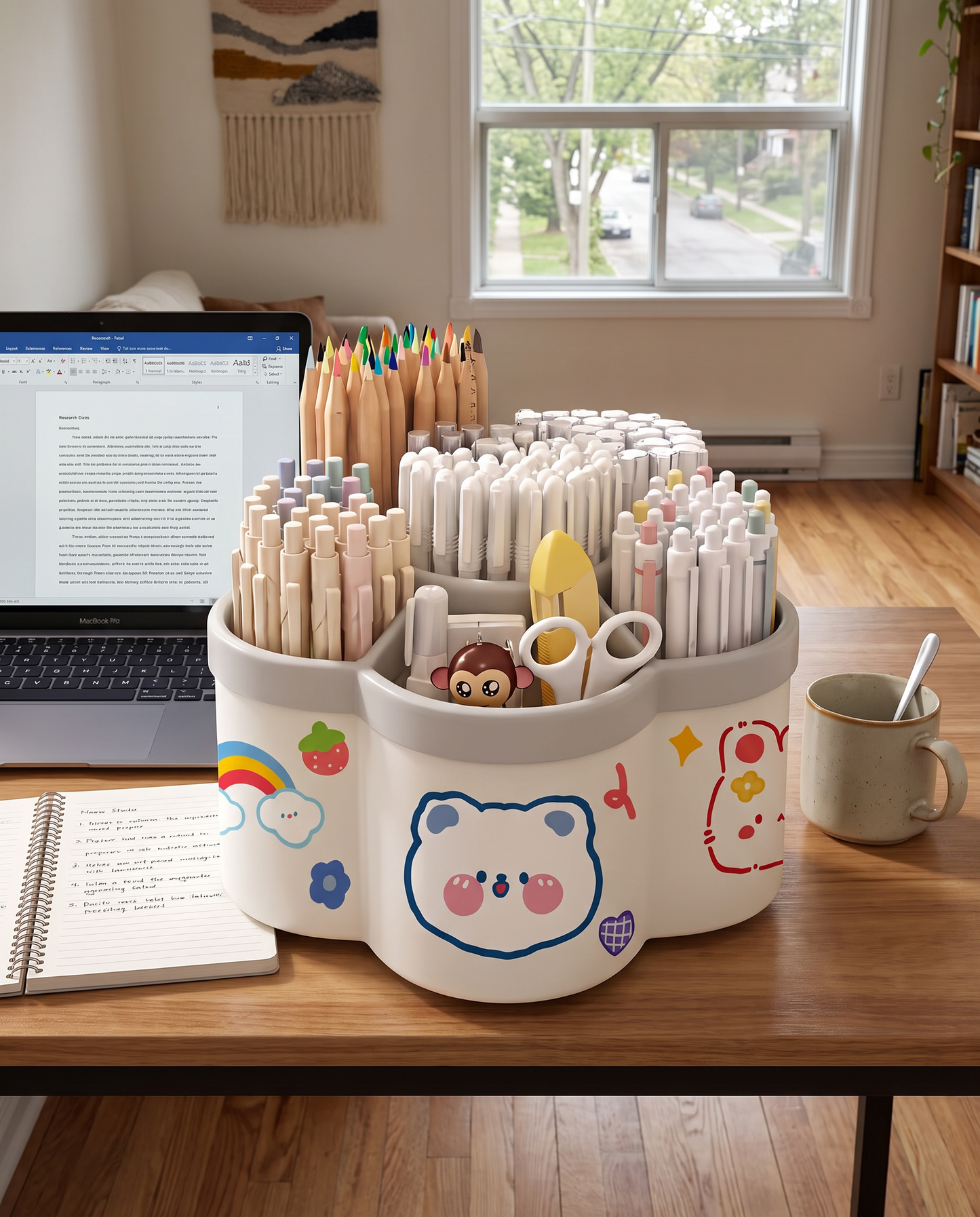 Rotating Multi-Compartment Desk Organizer in a practical small-space lifestyle setting