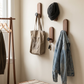 Self-Adhesive Walnut Wood Wall Hooks in a practical small-space lifestyle setting