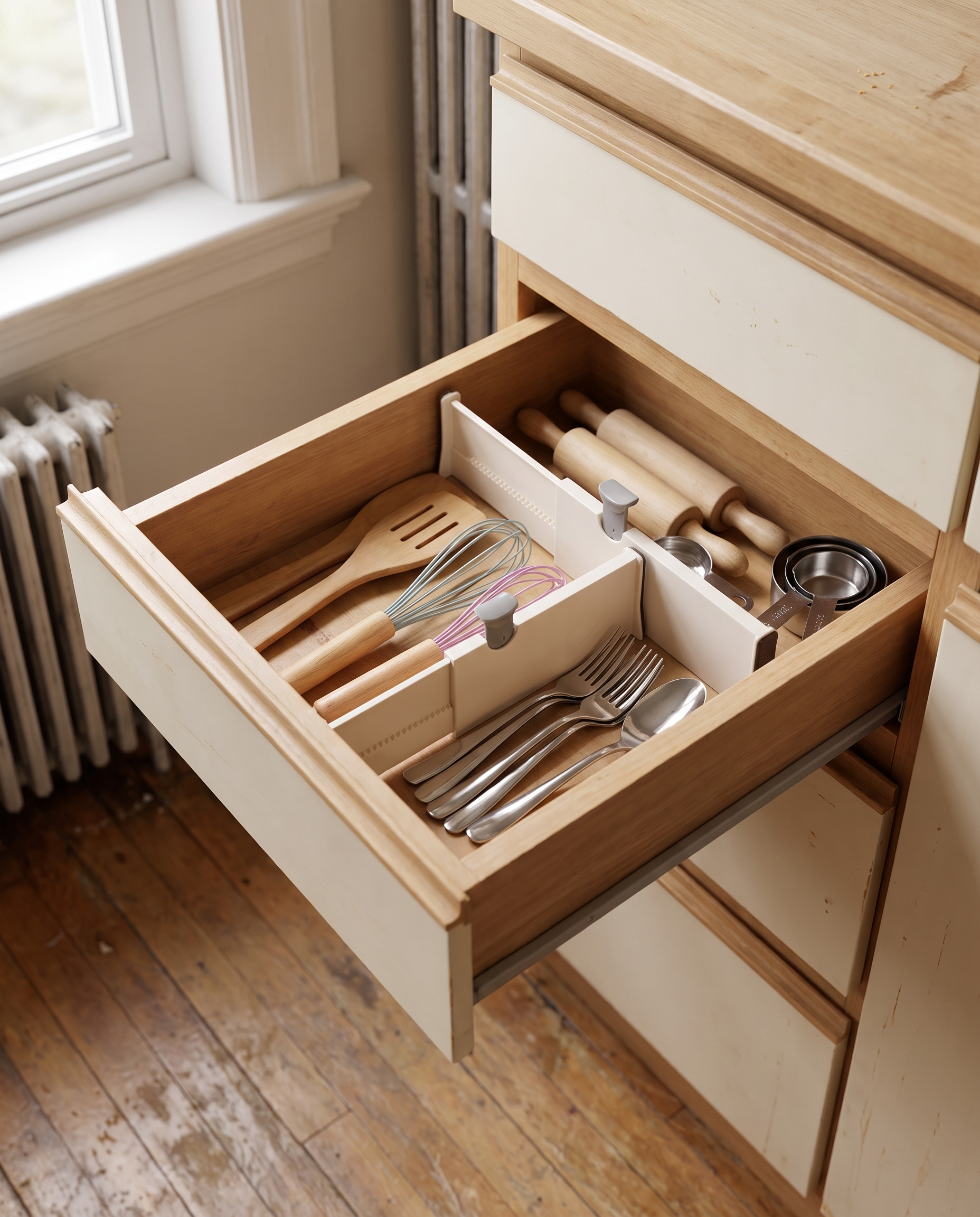 Adjustable Plastic Drawer Dividers in a practical small-space lifestyle setting