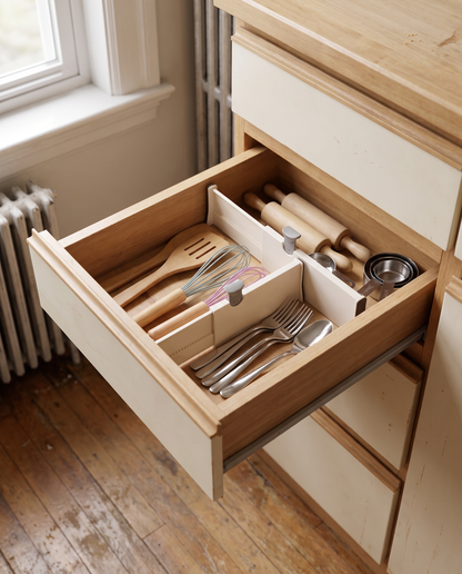 Adjustable Plastic Drawer Dividers in a practical small-space lifestyle setting