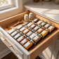 4-Layer Adjustable Spice Drawer Organizer in a practical small-space lifestyle setting