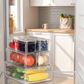 Stackable Clear Refrigerator Storage Bin with Handle in an everyday small-space setting
