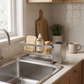 Stainless Steel Sink Caddy with Drain Tray in a practical small-space lifestyle setting
